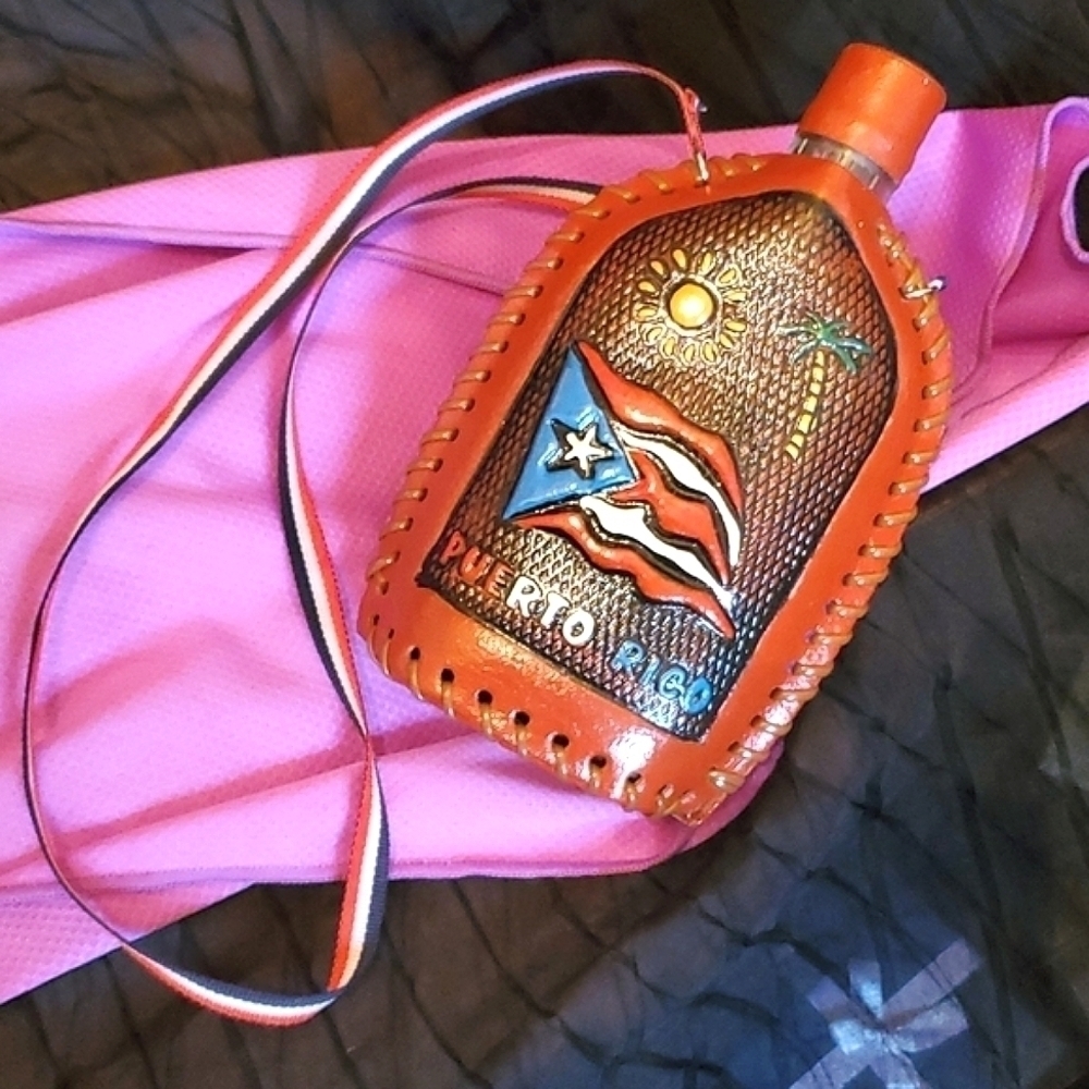 Genuine Leather Hand Painted Glass Canteen Shoulder Strap